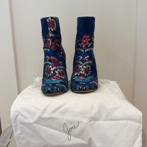 Joie Blue Floral Embroidered Ankle Booties